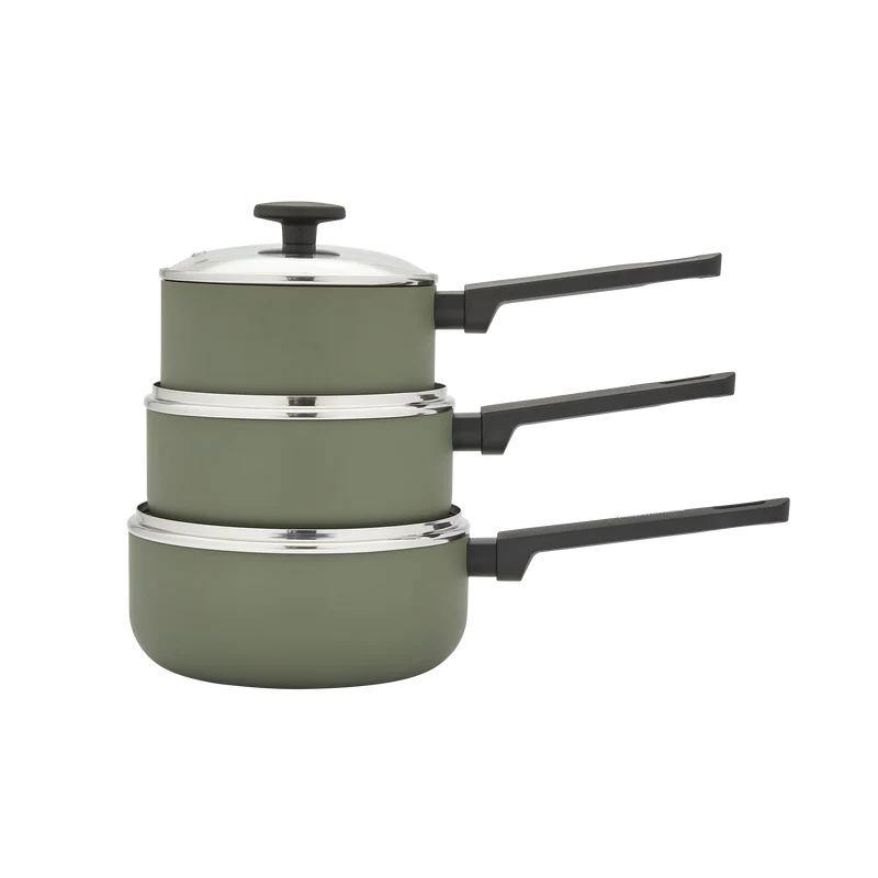 3 Piece Recycled Aluminium Saucepan Set - Green