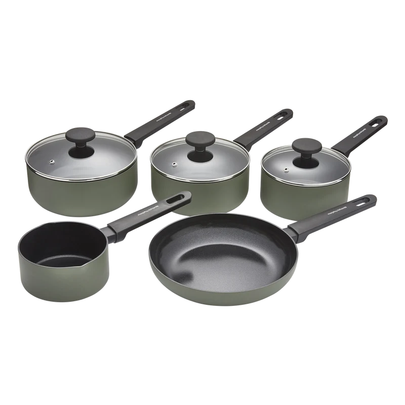 5 Piece Recycled Aluminium Saucepan Set - Green
