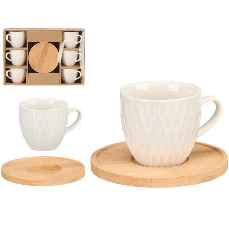 SET 6 TAZAS PLATOS BAMBU CAFE ROMBOS