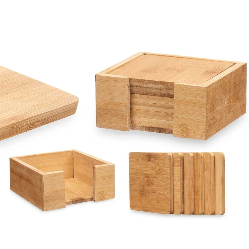 SET 6 POSAVASOS BAMBU CUADRADOS CON SOPORTE