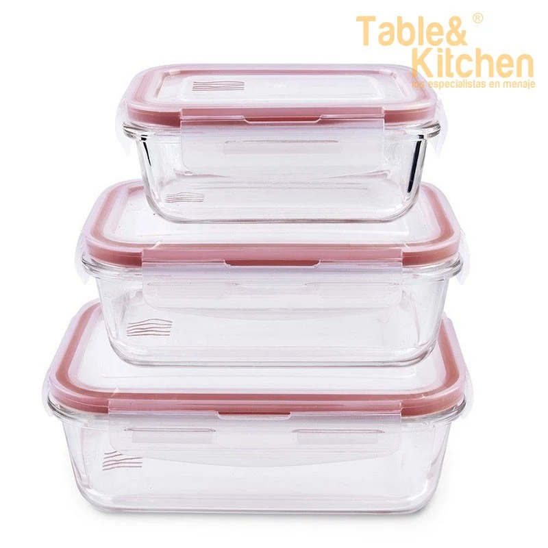 SET 3 CONTENEDORES RECTANGULARES VIDRIO BOROSILICATO