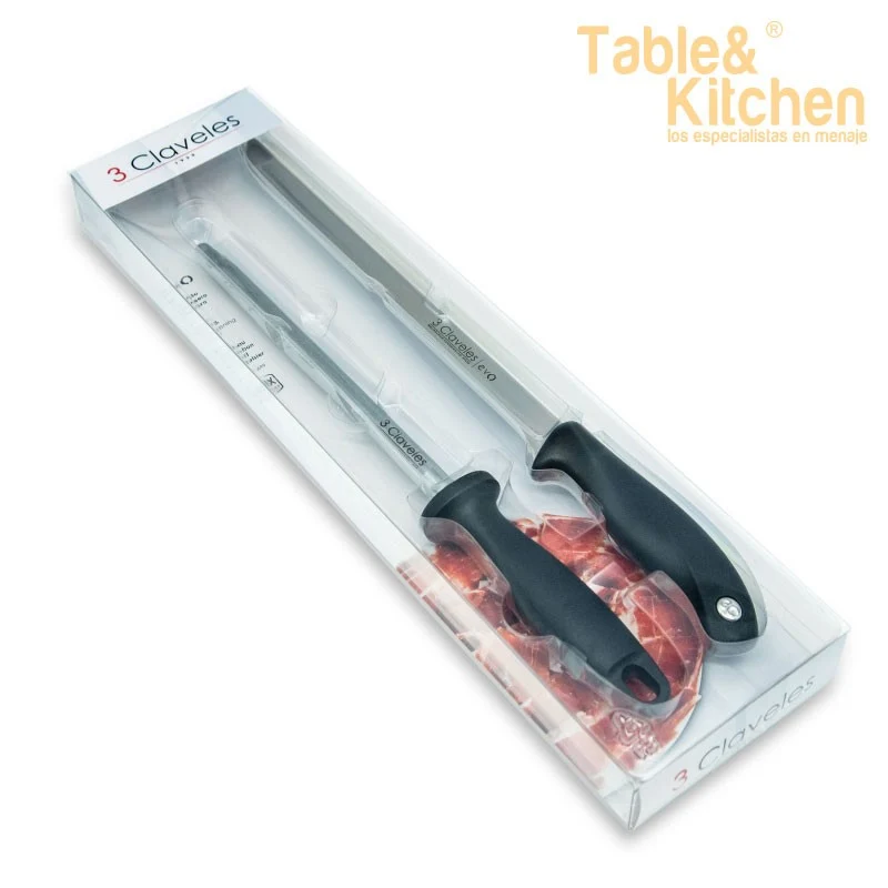 CUCHILLO JAMONERO EVO + CHAIRA 3 CLAVELES