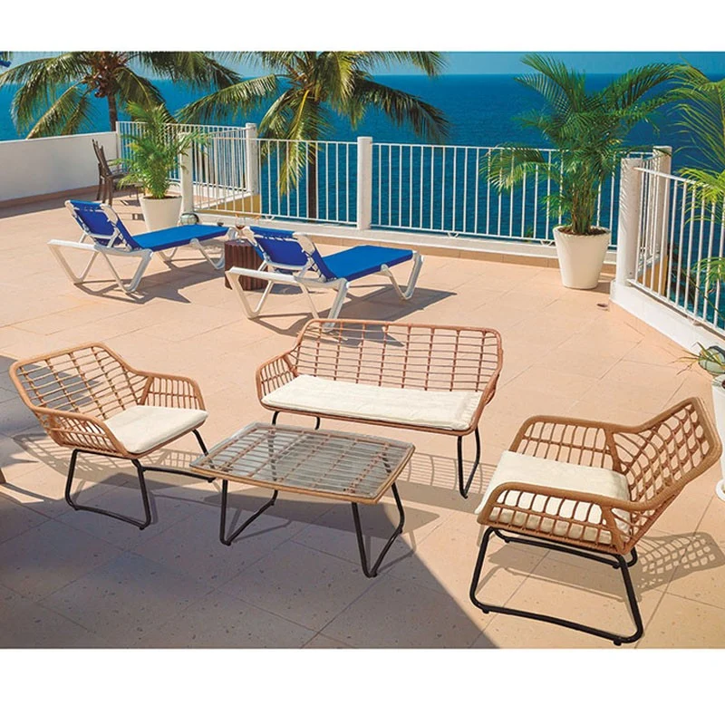 Conjunto de Jardín Sitges — Sofá 3 Plazas + 2 Sillones + Mesa de Cristal | Ratán Sintético