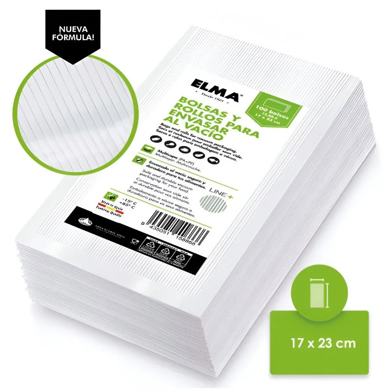 PAQUETE 100 BOLSAS VACIO ELMA LINE+ 17X23CM
