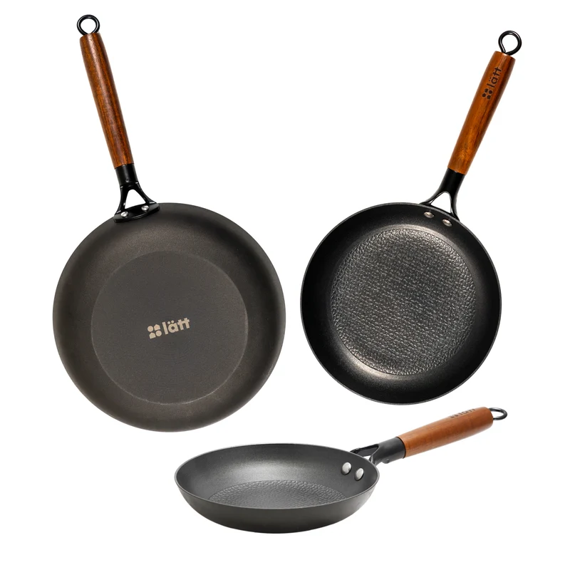 Set de 3 sartenes hierro fundido 20/24/28cm mango madera acacia