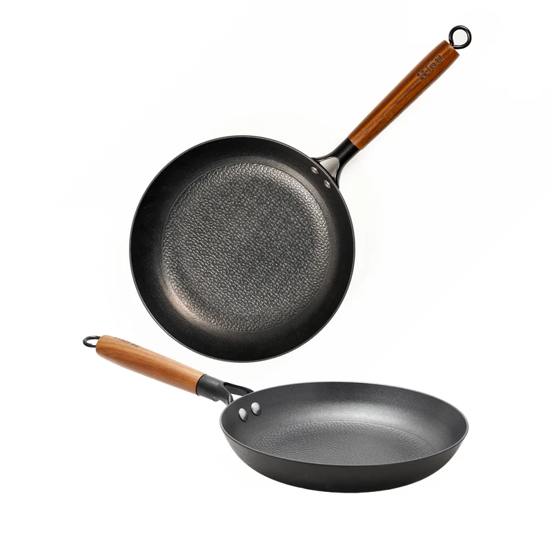 Set de 2 sartenes hierro fundido 24/28cm mango madera acacia